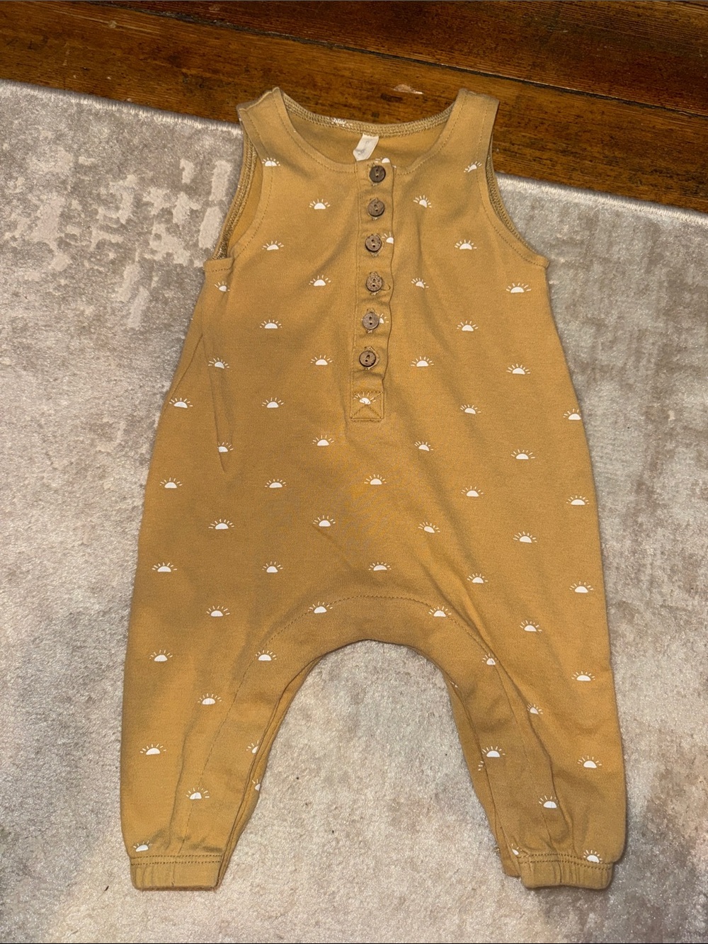 Quincy Mae Mustard Yellow Sleeveless Sun Print Baby Romper